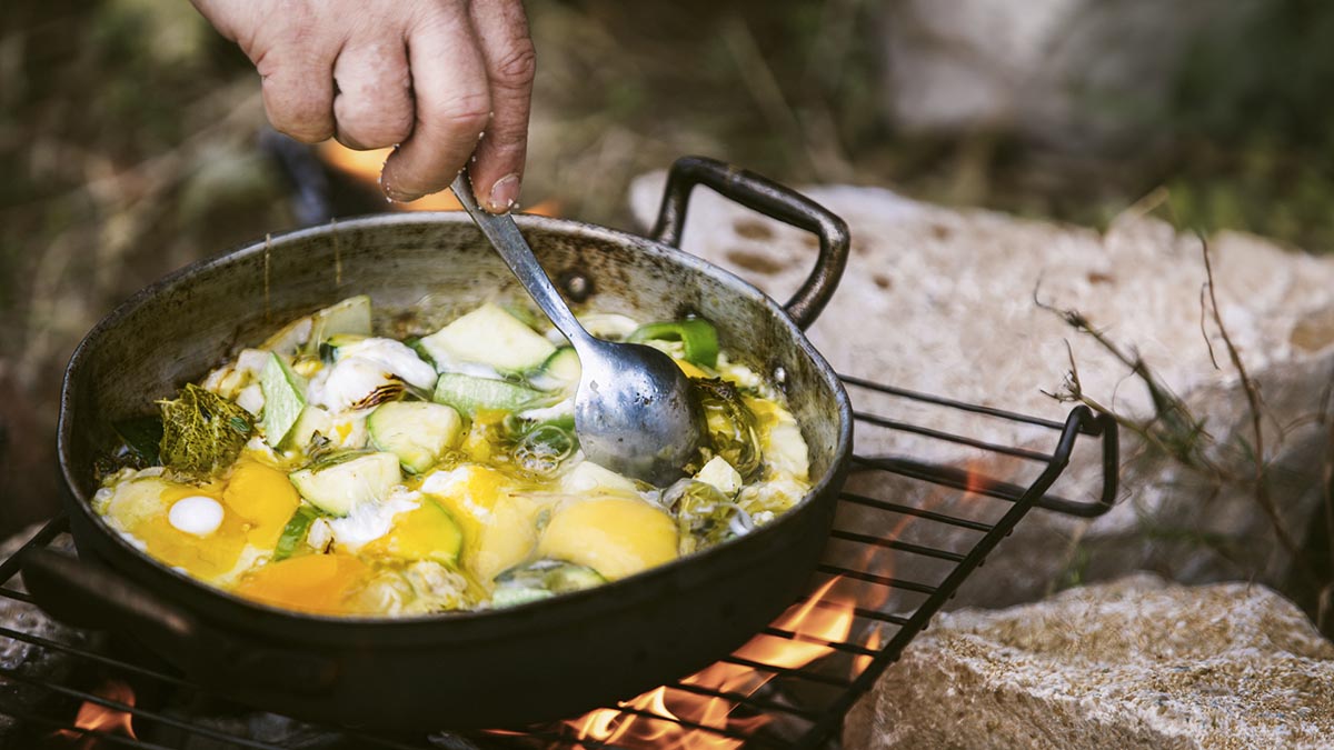 Vineyard Breakfast: Wine, Cheese & Eggs. Travel to the Shvo Winery vineyards in the northern Galilee where Erez cooks alongside winemaker Gaby a delicious open-fire breakfast. Erez tosses veggies and eggs into a pan, along with cheese, fresh bread, and wine. A simply perfect breakfast in paradise.