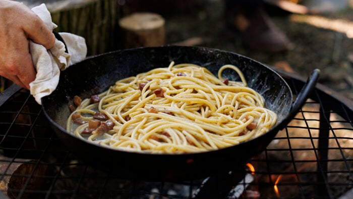 Bucatini Carbonara. Jamie gets together with mentor, best friend, and chef Gennaro Contaldo to cook up an Italian classic. Learn how to transform a few ingredients into an unforgettable savory pasta dish, with plenty of tips to get carbonara right every time.